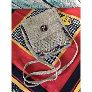 Cute Bohemian Boho Crocheted Crossbody Bag Beaded Accents 📿